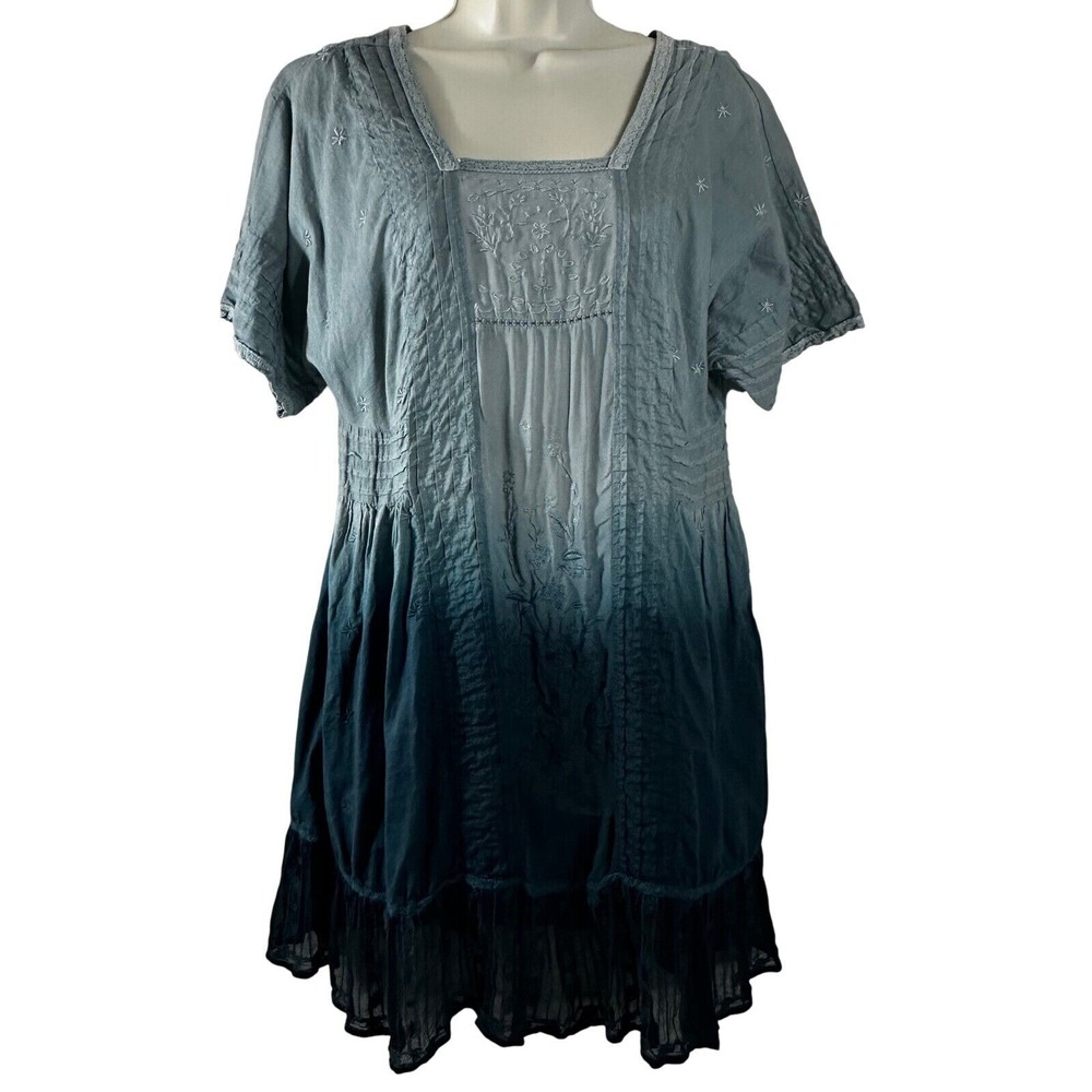 Holding‎ Horses Anthropologie Blue Ombre Embroidered Cotton Tunic Dress Small